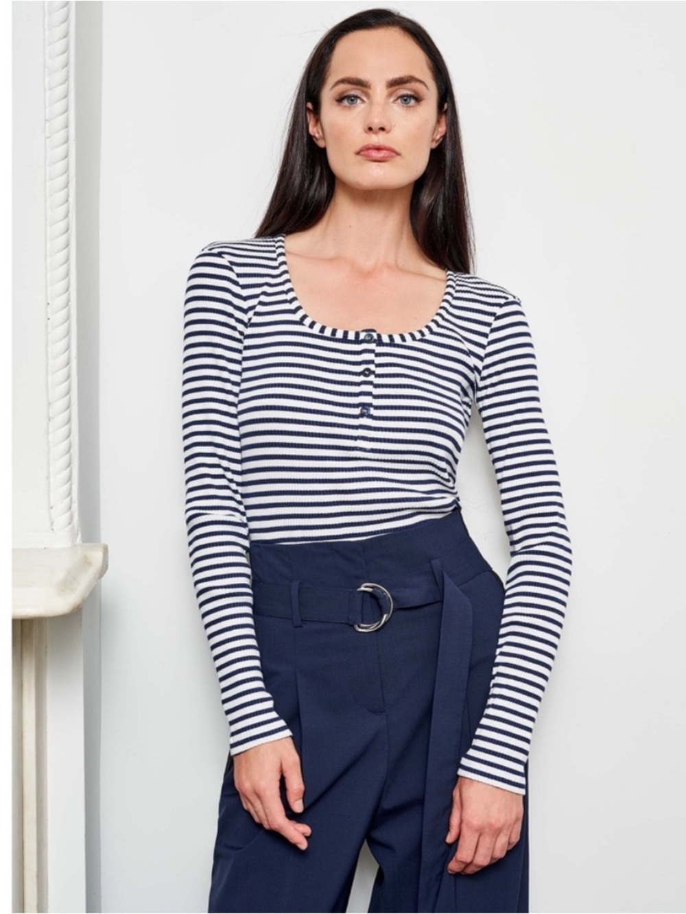 La Ligne Dominique Henley Striped Ribbed Top